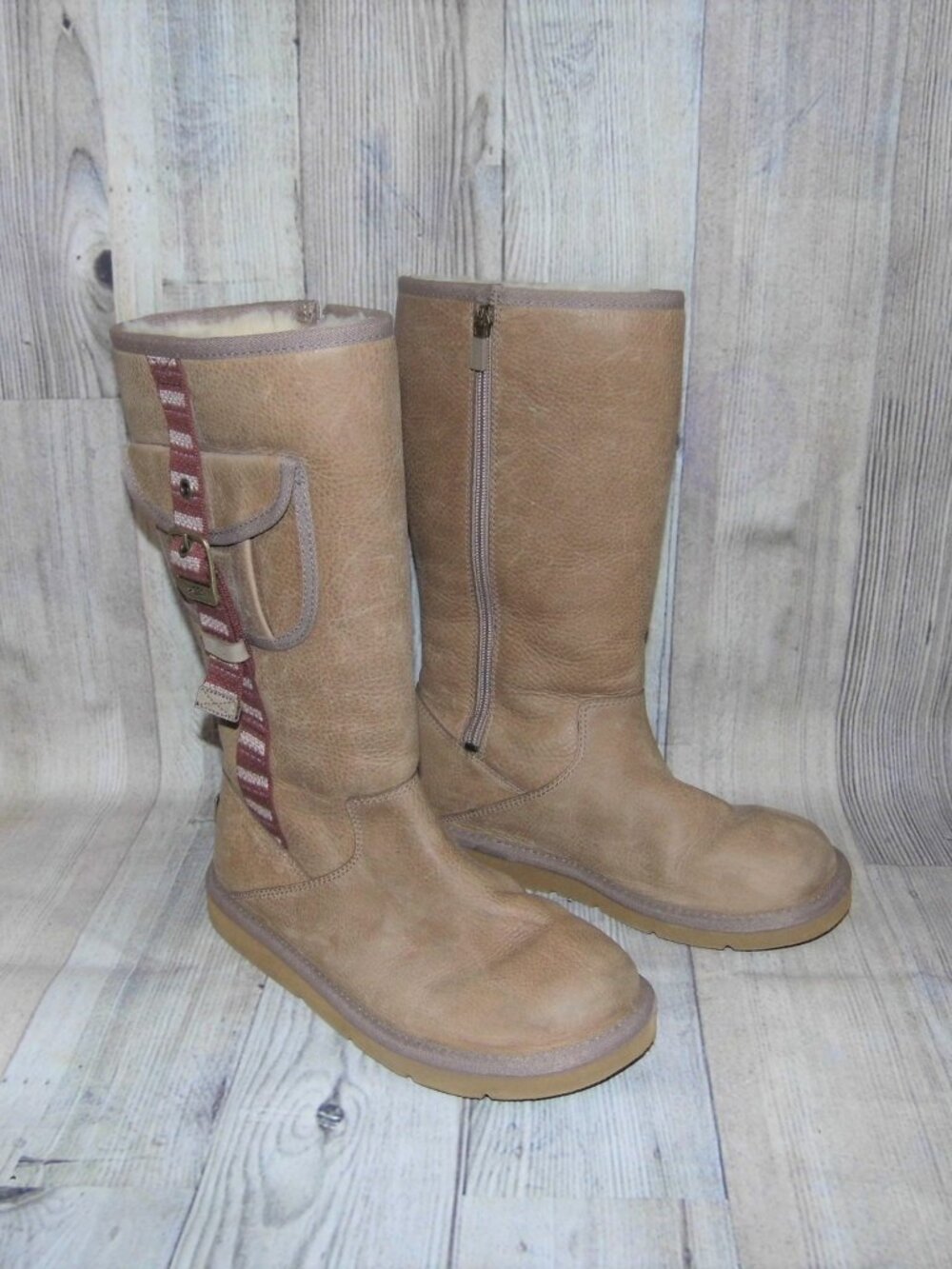 UGG CargoTall Tan Cow Leather/Sheepskin Boots Womens Size 7